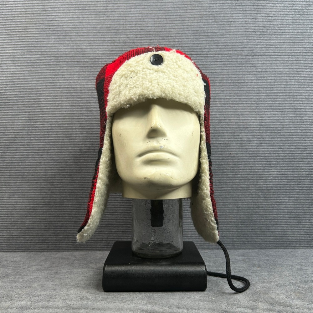 Unbranded Buffalo Plaid Trapper Hat Red Black Faux Fur Ear Flap Winter Cap M Y2k